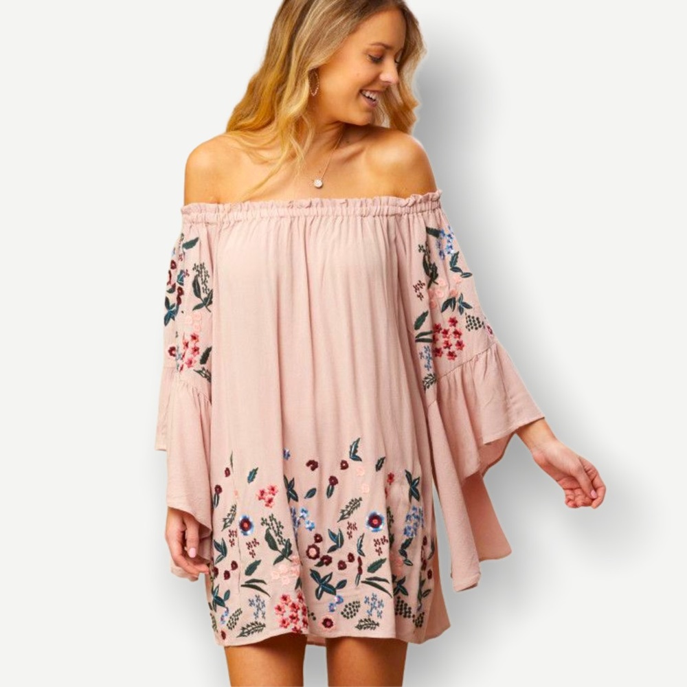 Altar’d State Palerma Embroidered Pink Boho Dress Size Small